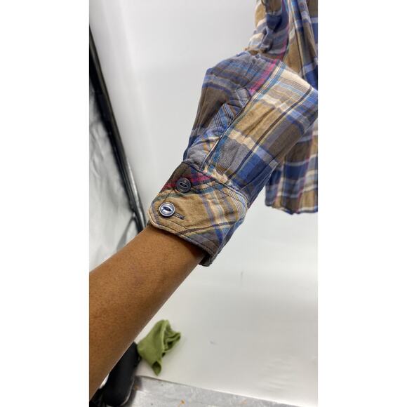 Bit & Bridle plaid blue brown button down western rodeo size S equestrian farm - Picture 7 of 7